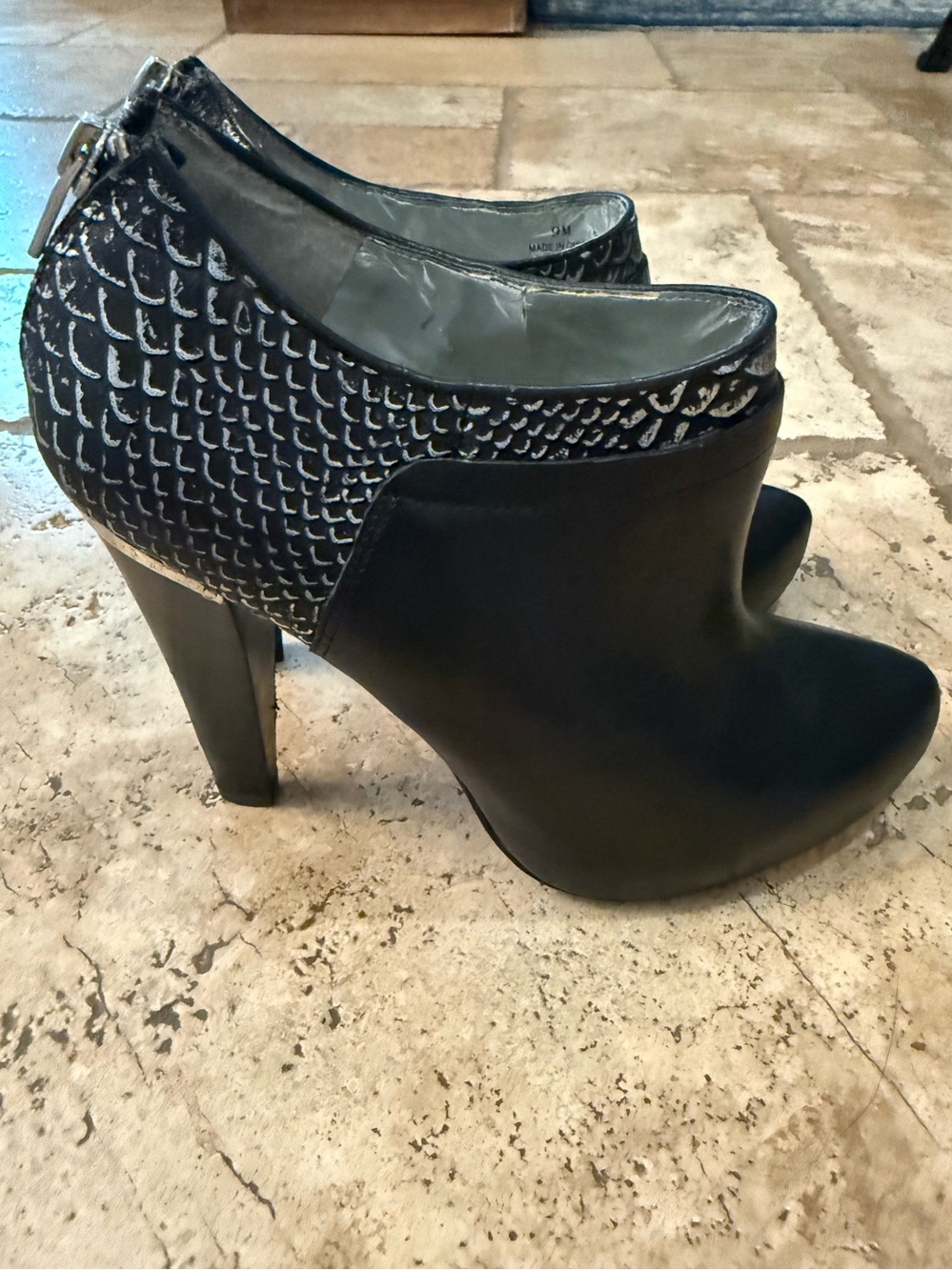 Women’s Charles David Black Leather Ankle Booties with Metallic Trim